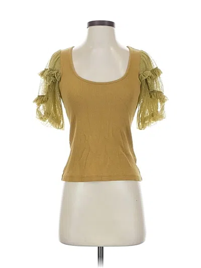 Pre-owned Maeve By Anthropologie Short Sleeve Top Yellow Sweetheart Neckline Tops