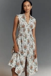 Maeve By Anthropologie The Tommie Cap-sleeve Smocked Front-zip Shirt Dress
