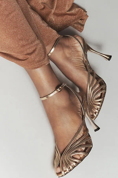 Maeve Cage Peep-toe Ankle-strap Heels In Gold
