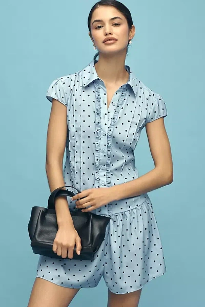 Maeve Cap-sleeve Button-front Romper In Blue