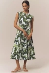 Maeve Cap-sleeve Drop-waist Midi Dress In Multi