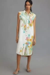Maeve Cap-sleeve Floral Button-front Midi Dress In Mint
