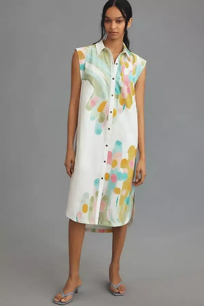Maeve Cap-sleeve Floral Button-front Midi Dress In Mint