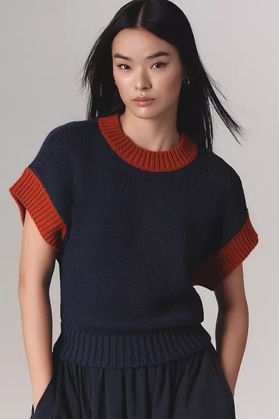 Maeve Cap Sleeve Graphic Sweater Vest In Blue