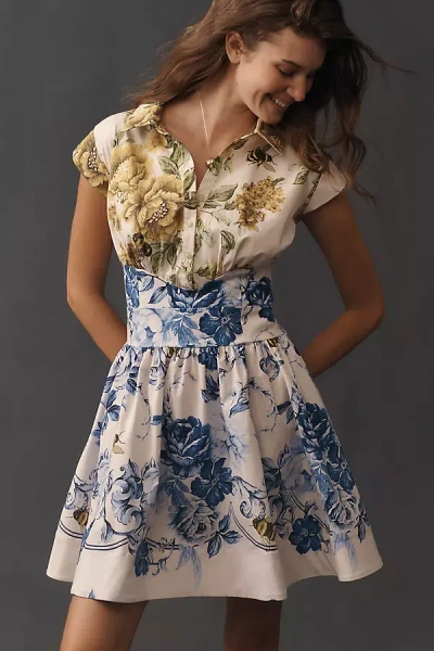 Maeve Cap-sleeve Waisted Mini Shirt Dress In Multi