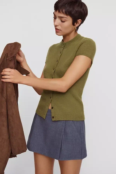 Maeve Cap-sleeve Wool-blend Cardigan In Green