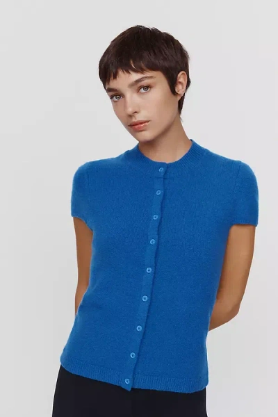 Maeve Cap-sleeve Wool-blend Cardigan In Blue