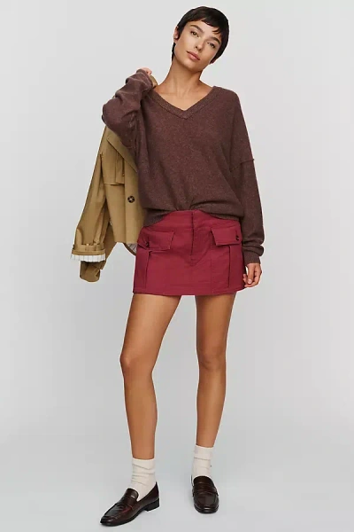 Maeve Cargo Pocket Skort In Burgundy