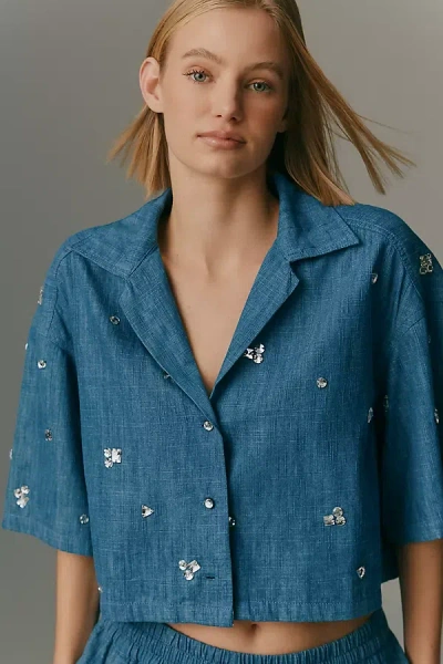 Maeve Chambray Buttondown Top In Blue