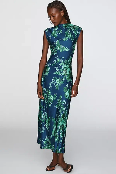 Maeve Charlette Mock-neck Midi Slip Dress In Blue