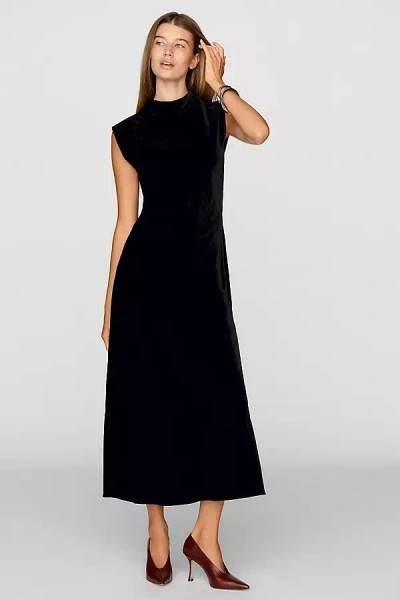 Maeve Charlette Velvet Mock Neck Midi Dress In Black