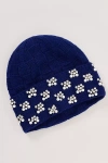 Maeve Checkered Crystal Beanie In Blue