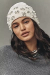 Maeve Checkered Crystal Beanie In White