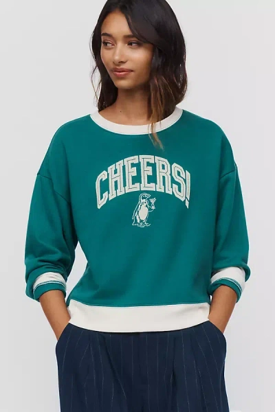 Maeve Cheers! Cotton Blend Graphic Sweatshirt In Green
