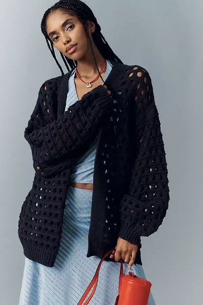 Maeve Chunky Open-stitch Cardigan In Blue