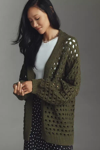 Maeve Chunky Open-stitch Cardigan In Green