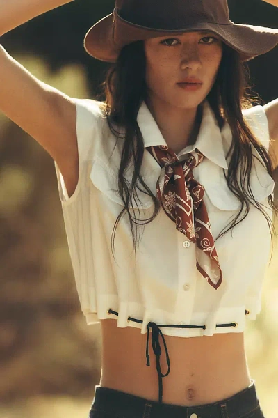 Maeve Cinched Crop Buttondown Top In White
