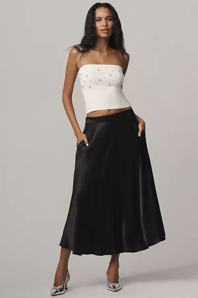 Maeve Circle Satin Midi Skirt In Black