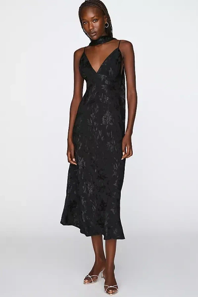 Maeve Clara Scarf-neck Jacquard Midi Dress In Black