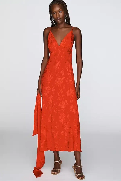 Maeve Clara Scarf-neck Jacquard Midi Dress In Red