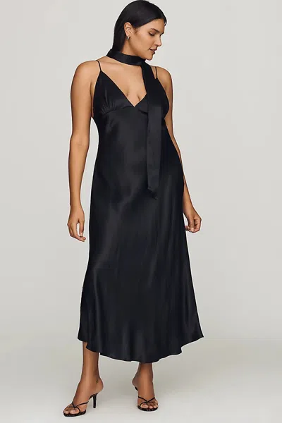 Maeve Clara Scarf-neck Midi Dress In Black