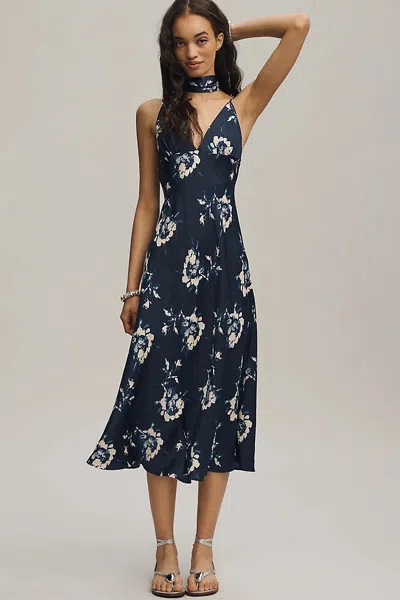 Maeve Clara Scarf-neck Midi Dress In Blue