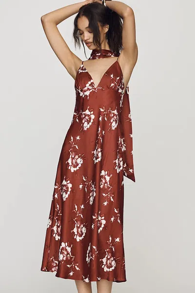 Maeve Clara Scarf-neck Midi Dress In Burgundy