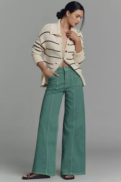 Maeve Clean-seamed High-rise Wide-leg Jeans In Green