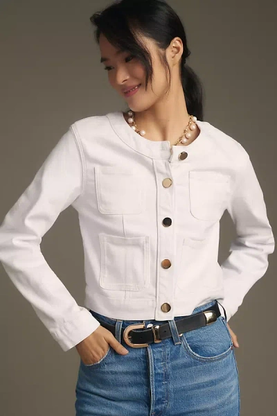 Maeve Coco Patch Pocket Denim Jacket In White