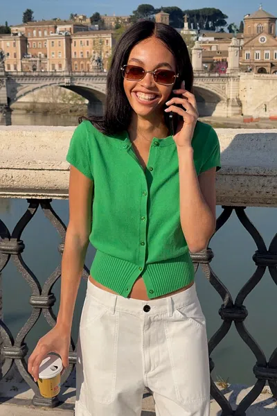 Maeve Coco Short-sleeve Cardigan In Green