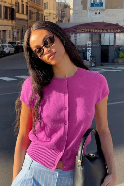 Maeve Coco Short-sleeve Cardigan In Purple