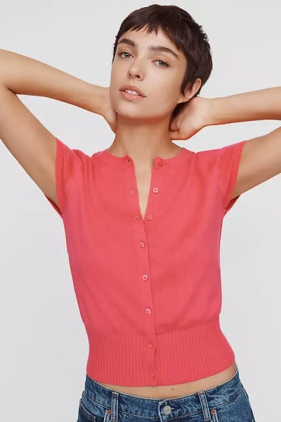 Maeve Coco Short-sleeve Cardigan In Pink
