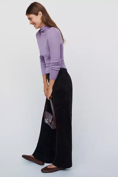 Maeve Colette Corduroy High-rise Wide-leg Full-length Pants In Black