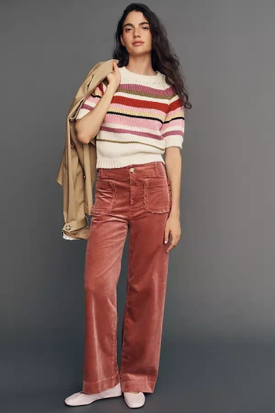 Maeve Colette Corduroy Scallop High-rise Wide-leg Full-length Pants In Brown