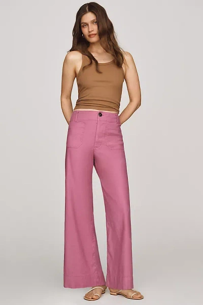 Maeve Colette European Linen Stretch High-rise Wide-leg Pants In Pink
