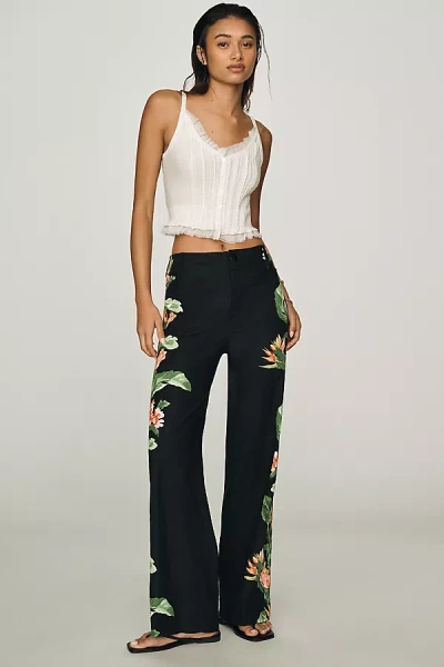 Maeve Colette European Linen Stretch Wide Leg Pants In Black