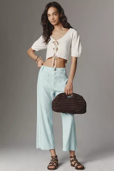 Maeve Colette European Linen Stretch Wide Leg Pants In Blue