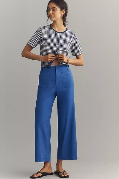 Maeve Colette European Linen Stretch Wide Leg Pants In Blue