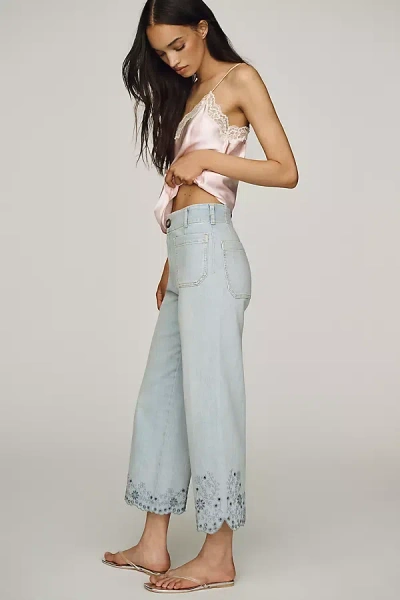 Maeve Colette Eyelet Crop Wide-leg Jeans By  In Blue