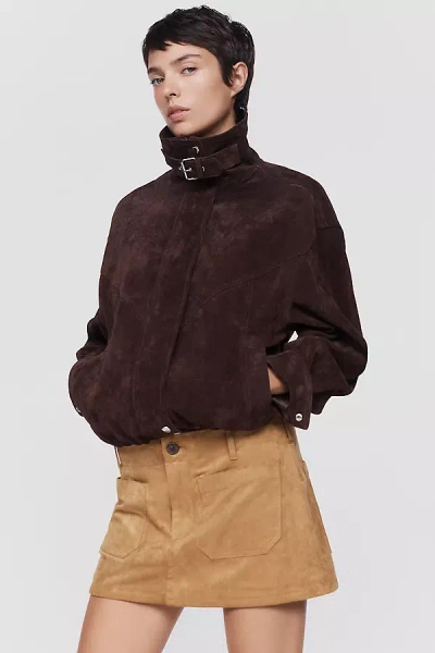 Maeve Colette Faux Suede Skort In Brown