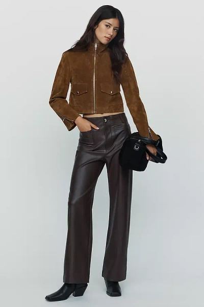 Maeve Colette Faux-leather Full-length Pants In Brown