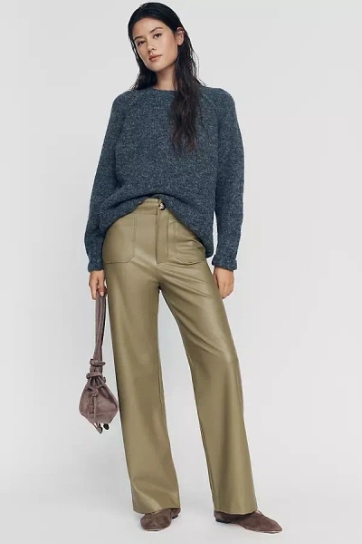 Maeve Colette Faux-leather Full-length Pants In Green