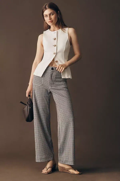 Maeve Colette Gingham Knit High-rise Wide-leg Full-length Pants In Multi