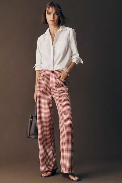 Maeve Colette Gingham Knit High-rise Wide-leg Full-length Pants In Pink