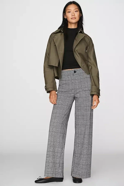 Maeve Colette Houndstooth Full-length Wide-leg Pants In Gray