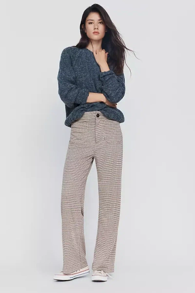 Maeve Colette Houndstooth Full-length Wide-leg Pants In Brown
