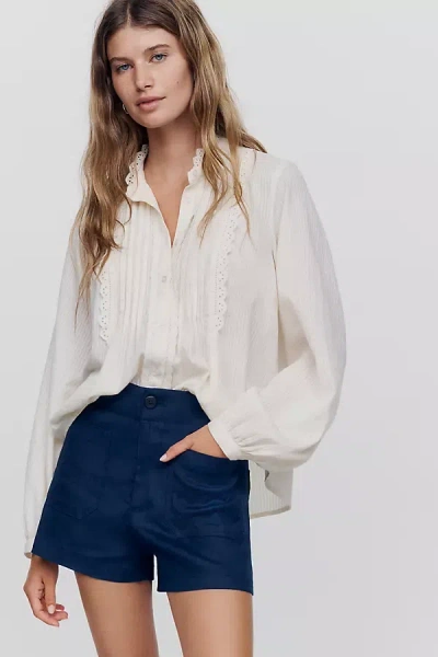 Maeve Colette Linen Stretch High-rise Shorts In White