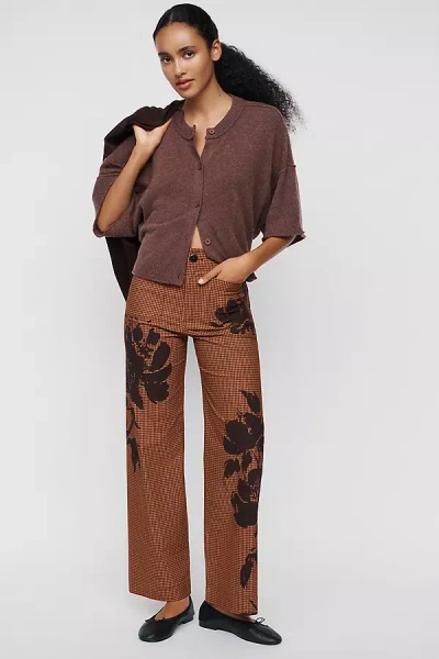 Maeve Colette Printed Wide-leg Full-length Pants In Brown