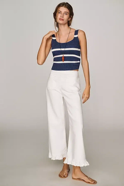 Maeve Colette Ruffle-hem Crop Wide-leg Jeans By  In White