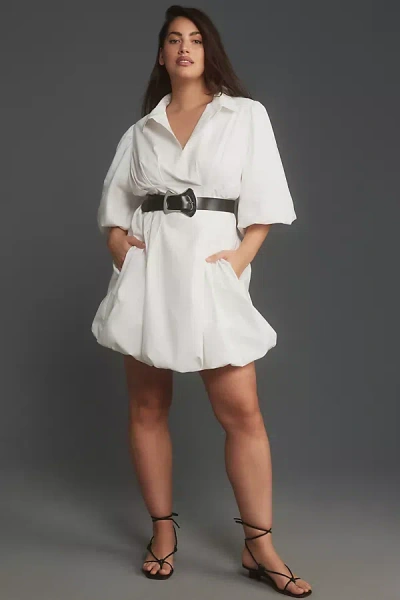 Maeve Collared Bubble-hem Mini Dress In White